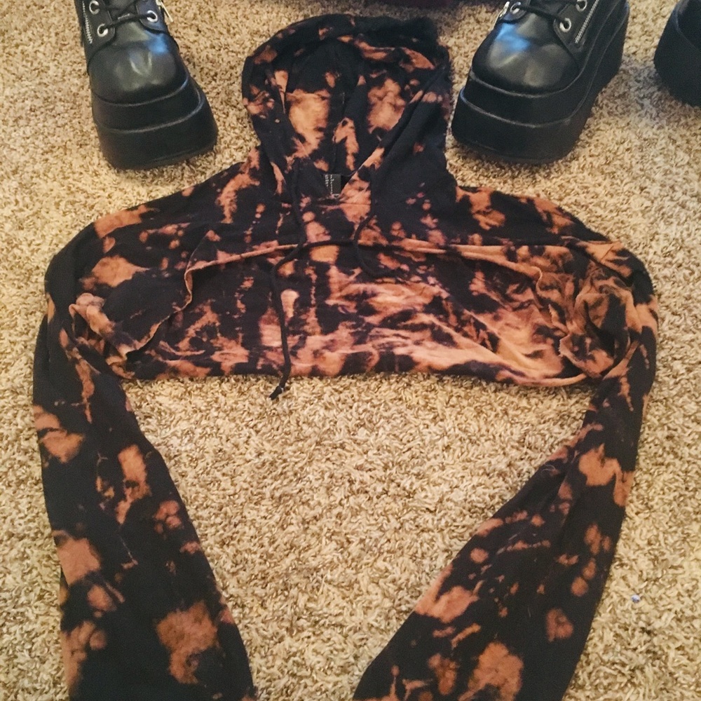 Burn out Mini cropped Hoodie goth witch sexy